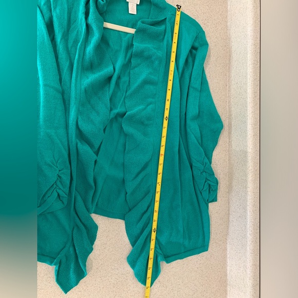 Chico’s Teal Ruffled Open Front Cardigan - sz 2 (L) - Picture 11 of 12